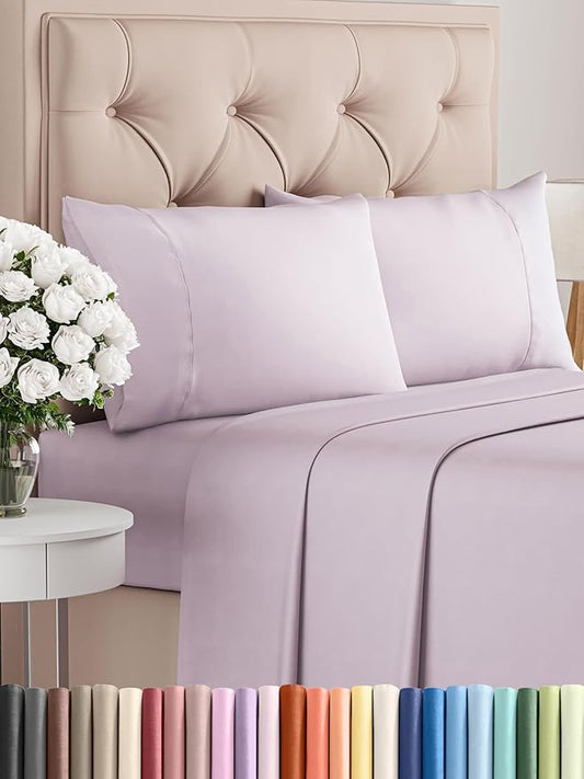CGK Linens Twin 4 Piece Sheet Set - Cooling Sheets for Hot Sleepers - Hotel Luxury Bedding Set with 8-16 Inch Deep Pockets - 1 Flat & 1 Fitted & 2 Pillowcases - Soft and Wrinkle Free - Light Lavender