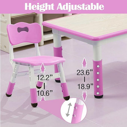 Kids Table and 6 Chair Set - Height Adjustable, Multifunctional Desk, Ergonomically Designed Chairs, Max 300lbs, for Ages 2-10, Classroom, Daycares, Home