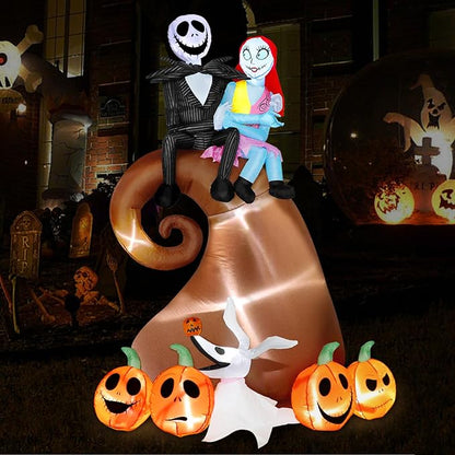 6 Ft Inflatable Halloween Outdoor Yard Decoration - Halloween Hill Skeleton Couple with Pumpkin Multi-Element Blow Up Decoration - Built-in LED Lights - for Yard Lawn Decorations