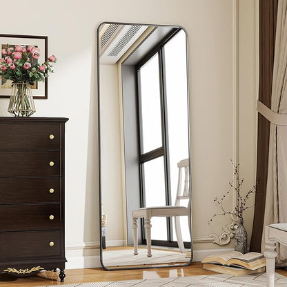 BEAUTYPEAK Black Full Length Mirror, 66"x23" Rounded Corner Floor Mirror Standing Hanging or Leaning Against Wall, Suitable for Dressing Room or Bedroom