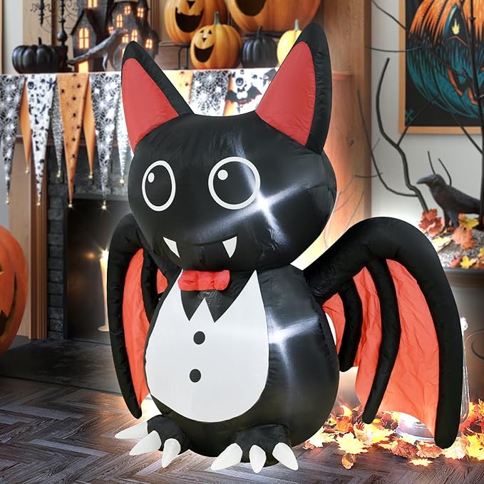 4FT Halloween Inflatable Bat Halloween Decorations Spooky Blow Up Decor with LED Lights Indoor Outdoor Yard Graden Party Holiday Decorations