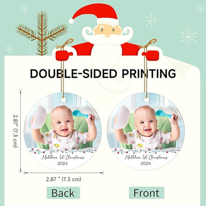 Personalized Photo Christmas Ornaments 2025 - Custom Baby First Christmas Ornament 2025, Customized Name Xmas Ornament for Baby, Newborn, Grand Kids, Christmas Tree Decorations
