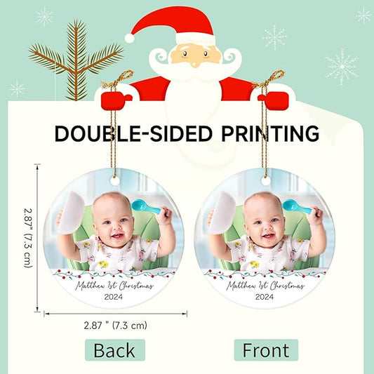 Personalized Photo Christmas Ornaments 2025 - Custom Baby First Christmas Ornament 2025, Customized Name Xmas Ornament for Baby, Newborn, Grand Kids, Christmas Tree Decorations