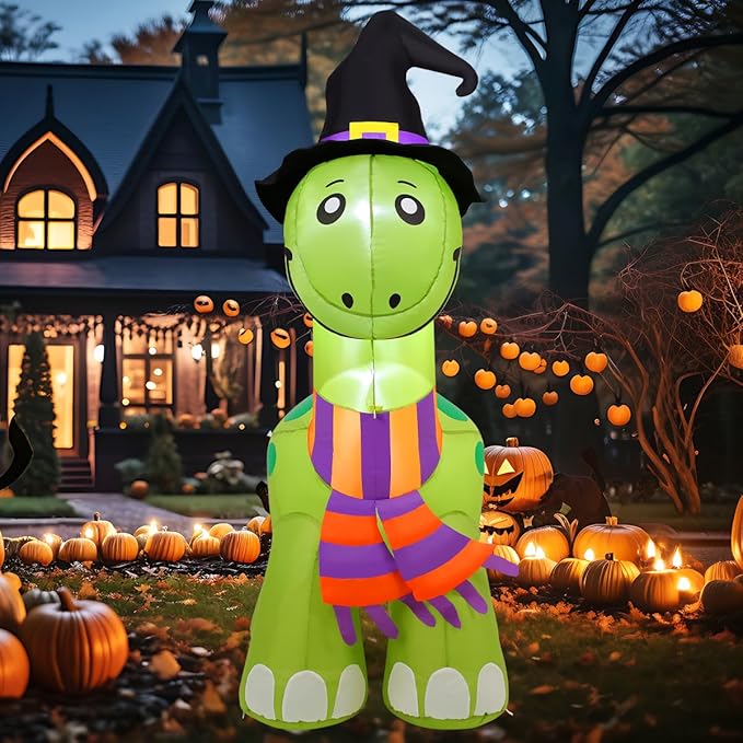 COMIN 6 FT Tall Halloween Inflatables Dinosaur Outdoor Decorations Blow Up Yard Decoration with Built-in LED for Yard Garden Party Lawn