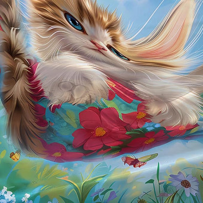 AILONEN Kawaii Cat Shower Curtain Set, Swing Cat with Butterfly Waterproof Fabric Shower Curtain for Kids Boys Girls,Cartoon Pet Cats Cloth Bath Curtain,72" W*78" H