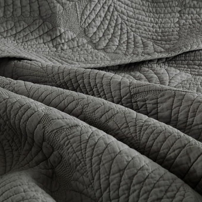 mixinni Grey Palm Tree Pattern Soft Cotton Quilt Set for Him and Her-King Size