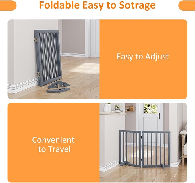 Freestanding Pet Gate Foldable Dog Gates for Doorways Wooden Dog Gates for The House 24-inch Tall Pet Barrier