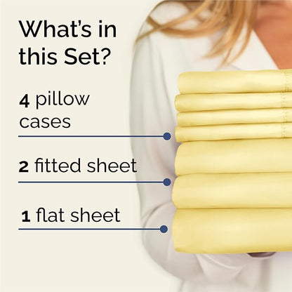 CGK Linens Split King 7 Piece Sheet Set - Cooling Sheets for Hot Sleepers - Hotel Luxury Bedding Set with 8-16 Inch Deep Pockets - 1 Flat & 2 Fitted & 4 Pillowcases - Soft & Wrinkle Free - Split King
