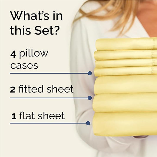 CGK Linens Split King 7 Piece Sheet Set - Cooling Sheets for Hot Sleepers - Hotel Luxury Bedding Set with 8-16 Inch Deep Pockets - 1 Flat & 2 Fitted & 4 Pillowcases - Soft & Wrinkle Free - Split King