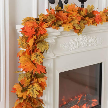 PARTY JOY 6PCS Orange Leaf Garland, 5.6Ft Halloween Garland Artificial Maple Leaf Autumn Hanging Fall Vines Thanksgiving Decorations Fall Decor