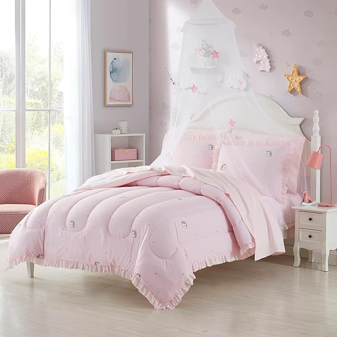 Kids Bedding Set Bed in a Bag for Boys and Girls Toddlers Printed Sheet Set and Comforter , Full, Rainbow Unicorn