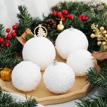 6pcs 3.94" Christmas Ball Ornaments Glitter Shatterproof Christmas Tree Ornaments Sequin Xmas Hanging Balls Decorations for Wedding Party Holiday (White, 6pc-10cm)