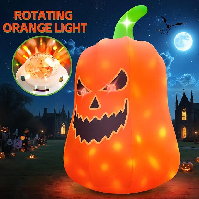 Kalolary 20FT Tall Halloween Inflatables Pumpkin Outdoor Decorations, Giant Pumpkin Ghost Blow Up Yard Decorations with Build-in Flashing Lights for Yard Garden Lawn Indoor Outdoor Decors