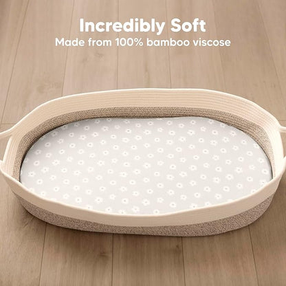 2-Pack Baby Bassinet Sheets Girl, Boy - Viscose Derived from Bamboo Fitted Bassinet Sheets Compatible with Halo Bassinest Swivel Sleeper, Baby Delight, Graco Bedside Bassinet Mattress Sheet (Meadow)