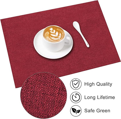 Cloth Placemats Set of 6, Cotton Linen Blend Machine Washable Durable Linen Table Mats, Heat Resistant Placemats Wrinkle Free Place Mats for Dining Table, Easy to Clean (Burgundy, 6)