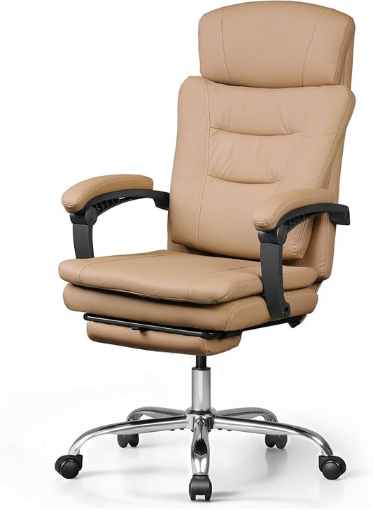 DEVAISE Executive Leather Home Office Chair with Footrest, High Back and Heavy Duty, Comfortable Big and Tall Ergonomic Desk Chair with Lumbar Support, Comfy Reclining, SGS Class 4 Gas Lift, Brown