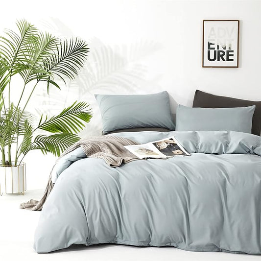 Wellboo Light Blue Comforter Sets Full Size Solid Dusty Blue Bedding Comforters Cotton Boys Girls Haze Blue Bed Quilts Modern Light Greyish Blue Blankets Soft Health Plain Mist Lake Blue Bed Durable