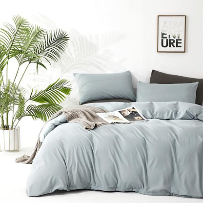Cottonight Blue Comforter Set Full Light Blue Bedding Comforter Set Solid Baby Haze Blue Blanket Quilts Modern Soft Breathable Simple 3 Piece Dusty Blue Comforter Set for Full Bed