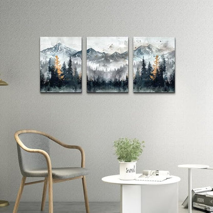 DZRWUBHS Canvas Wall Art Prints Modern Wall Decor for Bedroom Wall Art Living Room Office Poster Mountain Landscape Pictures Foggy Forest Vintage Paintings Artwork Home Decor Ready To Hang 3 Piece