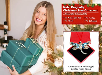 WhatSign Blue Dragonfly Christmas Ornaments - Metal Dragonfly Ornaments for Christmas Tree Decorations Gifts for Women Girls Kids