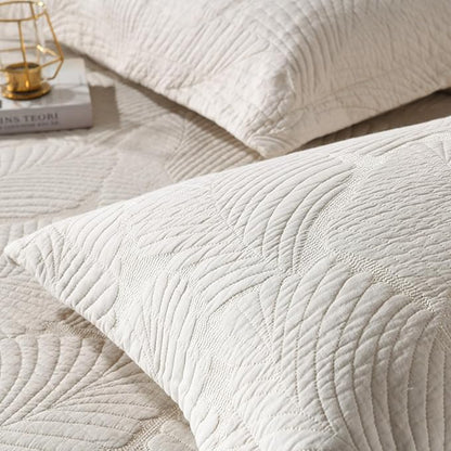 mixinni Beige Tropical Palm Tree Queen Size Quilt Set Soft Cotton Bedspread Coverlet Bed Cover-Queen Size