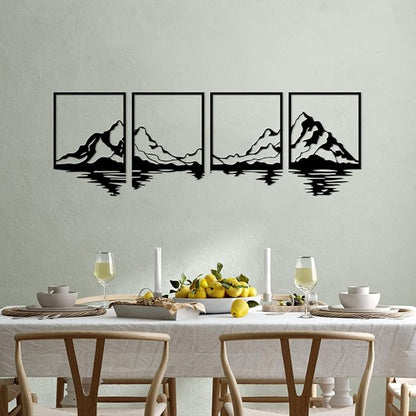 ESTART 4 Pcs Metal Mountain Wall Art, Large Mountains Wall Decor, Mountain Forest Decorative Painting Suitable For Living Room Bedroom Office Indoor And Outdoor (Mountains Rivers Large)