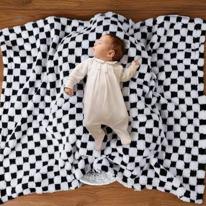 Soft Checkered Baby Blankets for Unisex Girls or Boys Breathable Gender Neutral Nursery Double Layer Blankets with Dotted Backing for Newborn Toddlers (30” X 40”)