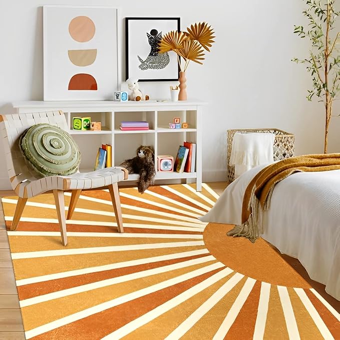 Lahome Sun Print Machine Washable Area Rugs-5x7 for Living Room, Large Non-Slip Boho Kids Nursery Throw Rug Carpet for Bedroom Entryway Dining Room Office Rug Decor (5'x7', Rainbow Sun)
