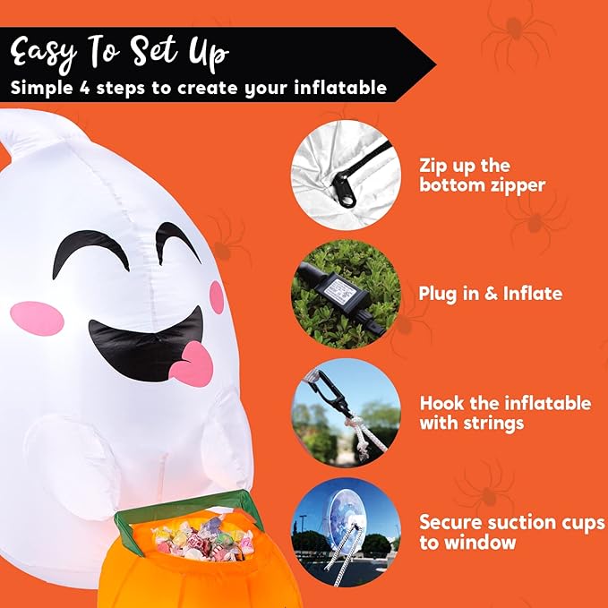 Joiedomi 4.5 ft Tall Halloween Inflatable Outdoor Decorations, Blow Up Halloween Yard Decorations Inflatable Window Ghost Decor, Blow Up Ghost with Candy Basket for Window Decor
