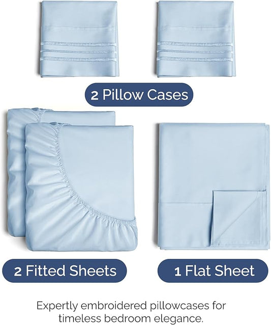 Split King Size 5 Piece Sheet Set - Comfy Breathable & Cooling Bed Sheets Set - Hotel Luxury Bedding for Women, Men, Kids, Teens, Boys & Girls - Deep Pockets, Soft, Wrinkle Free - Oeko-Tex - Sky Blue