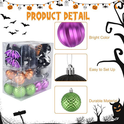 62Pcs Halloween Hanging Ball Ornaments, Ornaments Tree Decorations, Shatterproof Plastic Balls for Cute Holiday Party Indoor Home Decor (62Pack)
