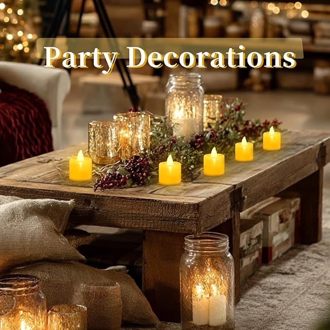 LANKER 24 Pack Flameless Led Tea Lights Candles, Flickering Warm Yellow Battery Operated Electronic Fake Candles, Decorations for Halloween and Festival Celebration (Yellow - 24Pack)