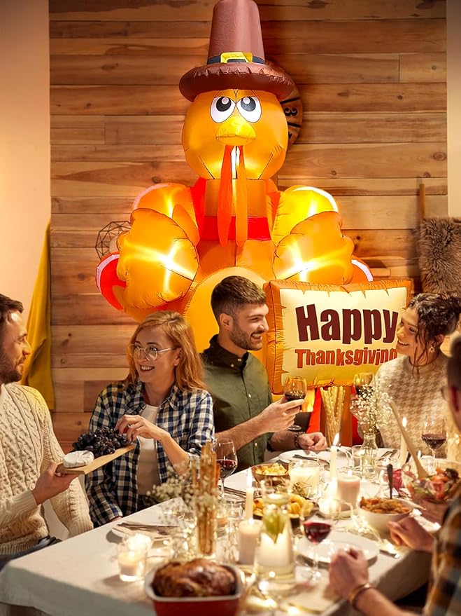 9FT Thanksgiving Turkey Inflatable with LED Light, Kalolary Fall Turkey Blow up Inflatable Happy Thanksgiving Day Outdoor Decoration Autumn Lawn Yard Inflatable for Harvest Day Home Thanksgiving Party