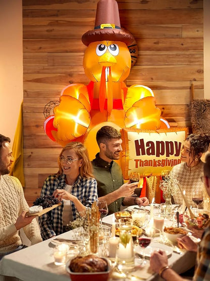 9FT Thanksgiving Turkey Inflatable with LED Light, Kalolary Fall Turkey Blow up Inflatable Happy Thanksgiving Day Outdoor Decoration Autumn Lawn Yard Inflatable for Harvest Day Home Thanksgiving Party