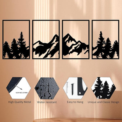 ESTART 4 Pcs Metal Mountain Wall Art, Large Mountains Wall Decor, Mountain Rivers Decorative Painting Suitable For Living Room Bedroom Office Indoor And Outdoor (Mountain Forest)