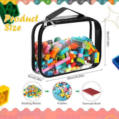 Sanwuta 3 Packs Toy Storage Bags with Zipper, Clear PVC Organizing Bags, Waterproof Toy Bags for Board Games, Building Blocks, Toys and Kids Books (Black,10.24 x 7.09 x 2.36 Inch)