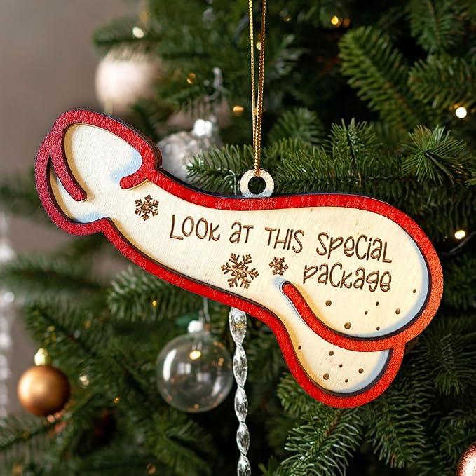 Look at This Special Package Novelty Christmas Ornament - Fun and Quirky Wooden Penis-Shaped Holiday Decoration - Easily Add A Name in Penis-Shaped Ornament with Oil Marker (Marker Not Included)