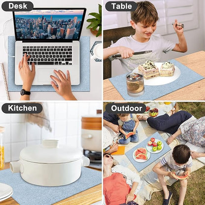 Cloth Placemats Set of 6, Cotton Linen Blend Machine Washable Durable Linen Table Mats, Heat Resistant Placemats Wrinkle Free Place Mats for Dining Table, Easy to Clean (Light Blue, 6)