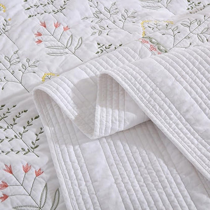 MarCielo 3-Piece 100% Cotton Oversized Bedspread Lightweight Quilt Coverlet Embroidery Farmhouse Bedding Set(TL Floral White,Oversized King (118"x106"))