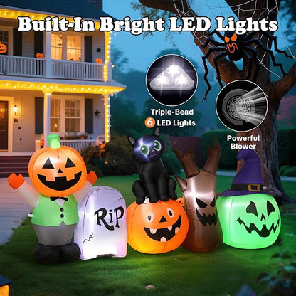 Halloween Inflatables Outdoor Decoration, Pumpkin/Tombstone/Black Cat/Ghost Tree, Cute Blow Up Yard Decor, for Outside Garage Door Graveyard Yard Porch Lawn (8.5ft Pumpkin+Black Cat)