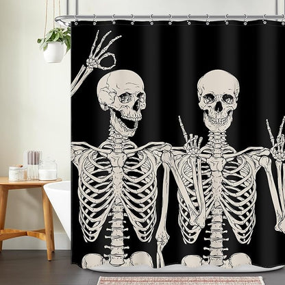 Funny Skull Skeleton Shower Curtain Gothic Spooky Black White Retro Bone Cool Horror Halloween Modern 60Wx72L Inch Shower Curtain Bathroom Set Bath Curtain Bathtub Accessories Home Decor