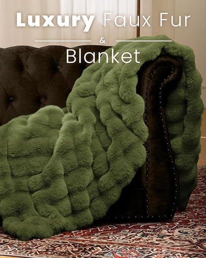 Ultra Soft Cozy Faux Fur Throw Blanket, Fuzzy Plush Thick Bubble Blanket, Oversize Luxury Fluffy Blanket for Couch, Bed, and Living Room, 60x80 Inches, Sage