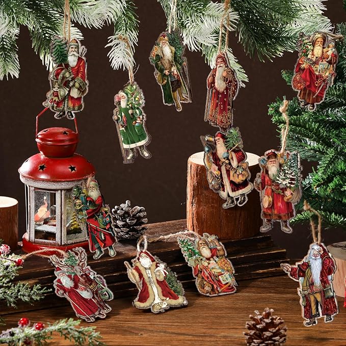 Suzile 36 Pcs Christmas Wooden Ornaments Vintage Christmas Tree Decorations Santa Claus Ornaments for Tree Wreaths Xmas Hanging Wood Cutouts Decor for Farmhouse Home Winter Holiday Party Favors