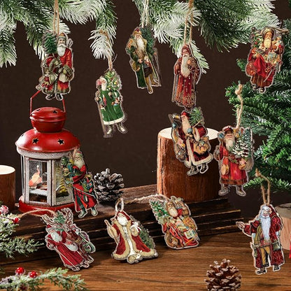 Suzile 36 Pcs Christmas Wooden Ornaments Vintage Christmas Tree Decorations Santa Claus Ornaments for Tree Wreaths Xmas Hanging Wood Cutouts Decor for Farmhouse Home Winter Holiday Party Favors