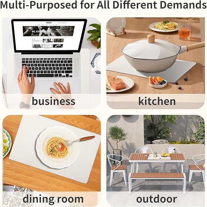 Maxpearl Faux Leather Placemats Set of 4, Waterproof - Wipe Clean - Heat Resistant - Anti Slip Dining Table Place Mats, Suitable for Indoor & Outdoor Use, 17’’×12’’, Ivory White