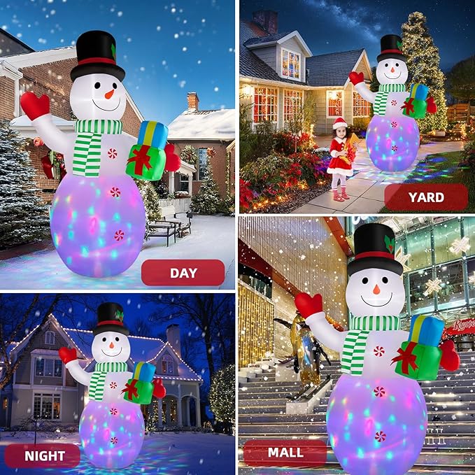 12FT Christmas Inflatables Snowman Outdoor Decorations, Giant Christmas Blow Up Snowman Inflatable Christmas Decorations with Rotating Colorful LED Light for Holiday Party Garden Yard Decor