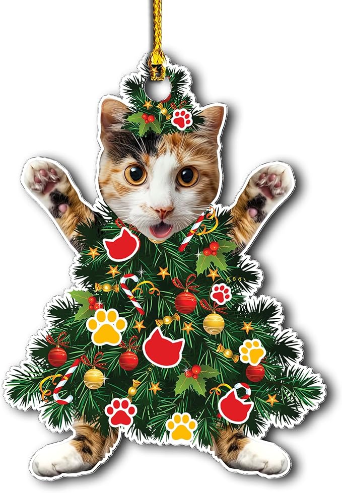 Calico Cat Christmas Tree Topper - Adorable Cat Dressed as a Tree - Festive Holiday Decoration