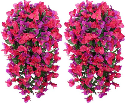 Faux Bougainvillea Artificial Flowers Plants for Outdoor Outside Spring Decoration, 2pcs Fake Silk Long Trailing Vines UV Resistant Realistic for Front Door Porch Planter Urn Patio Balcony Yard, Mix