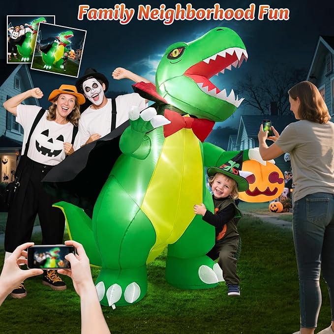 Halloween Inflatables Blow Up Outdoor Yard Decorations 6FT Tall Pumpkin Dinosaur, Giant Scary Outside Blowups Lawn Entrance Decor, Large Cute Funny Happy Spooky Trick or Treat Inflated Vampire