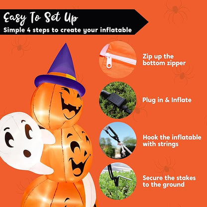 Joiedomi 6 FT Tall Halloween Inflatable Outdoor Decorations, Pumpkin Inflatable Halloween Decor Outdoor, Blow Ups Ghost and Pumpkins with Witch Hat for Cute Decorations Outdoor